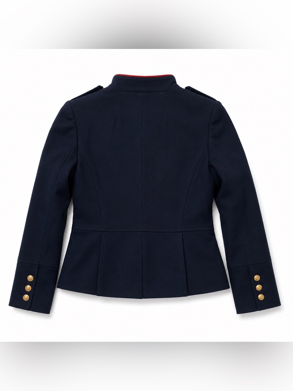 Talbots Navy Military Jacket Size 8 Gold Crest Buttons Red Trim Blazer - Picture 2 of 4